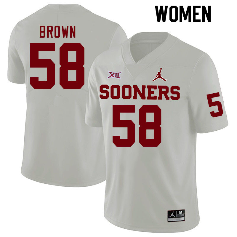 Women #58 Spencer Brown Oklahoma Sooners College Football Jerseys Stitched-White